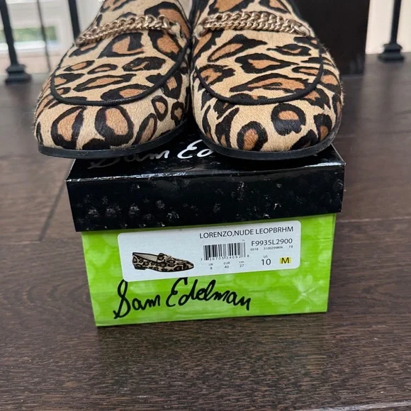 Sam Edelman Lorenzo Loafer Leopard Animal Print Chain Vamp Size 10 - Picture 5 of 10